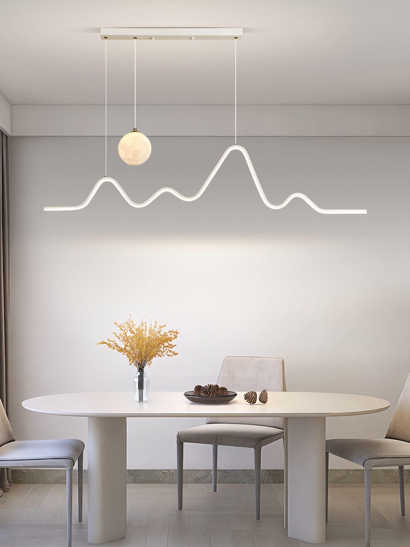 Full Spectrum Restaurant Chandelier Dining Room Table Bar Lighting Modern Minimalist Moon Lamp Nordic Minimalist Restaurant Lamp