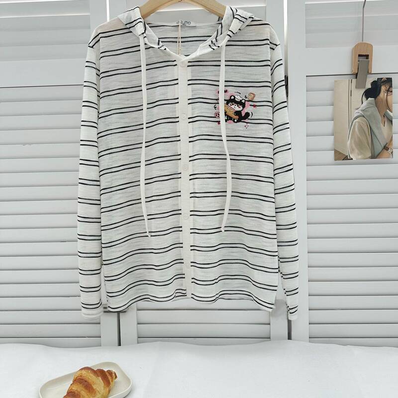 Bread Chef Kitten 26293 Bread Chef Kitten Bamboo Stripe Hat Cardigan Loose Slimming Versatile