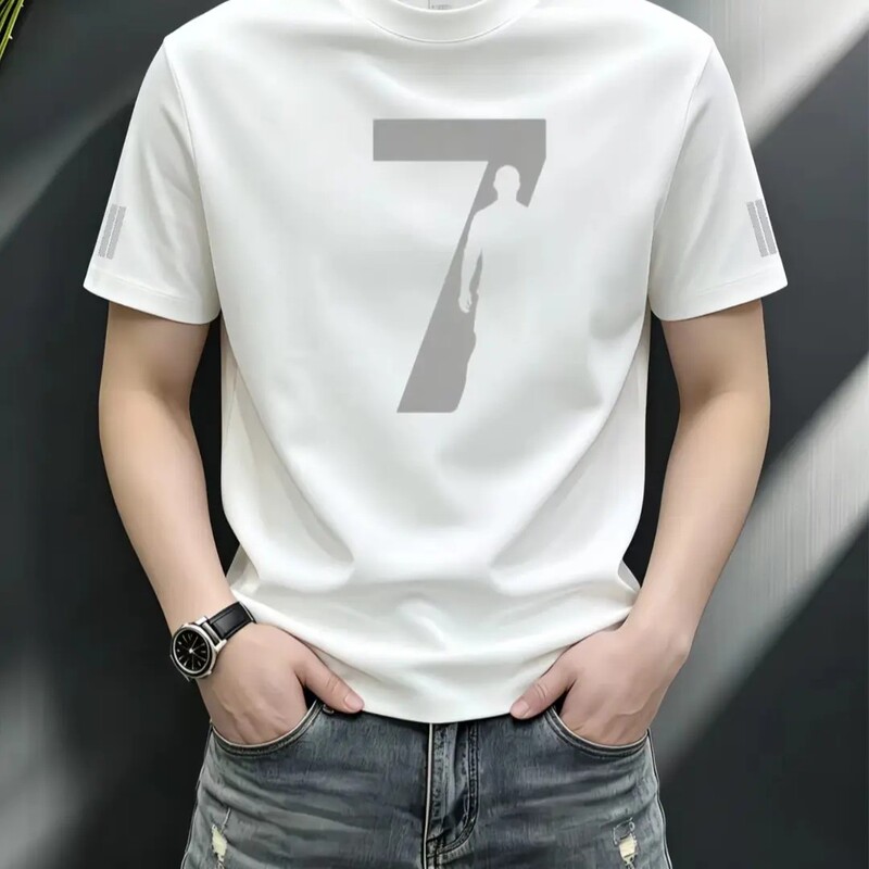 Summer New Heavyweight Short-Sleeve T-Shirt for Men, Casual Fashion Versatile Round-Neck Tee with Trendy Digital Print