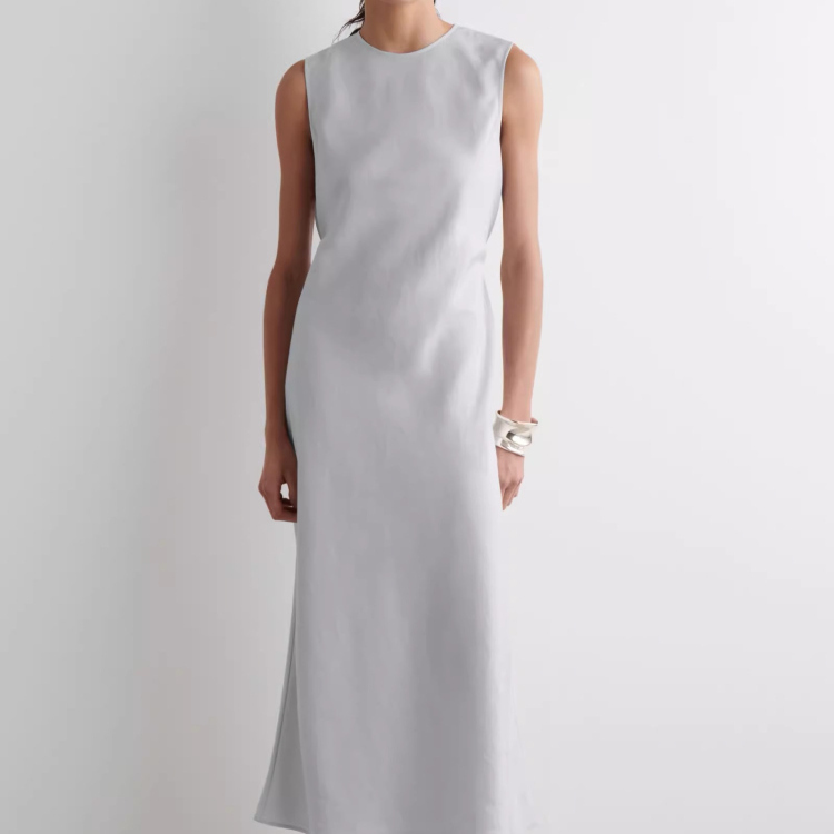 Women's Standard Fit Bias-Cut Mid-Length Dress in Turquoise, 2025 Summer New Arrival 1271954003