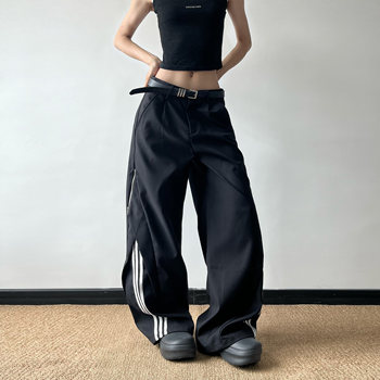 Non-five deconstructed zipper three-bar american wide-leg pants for men and women draped trousers sports casual trousers