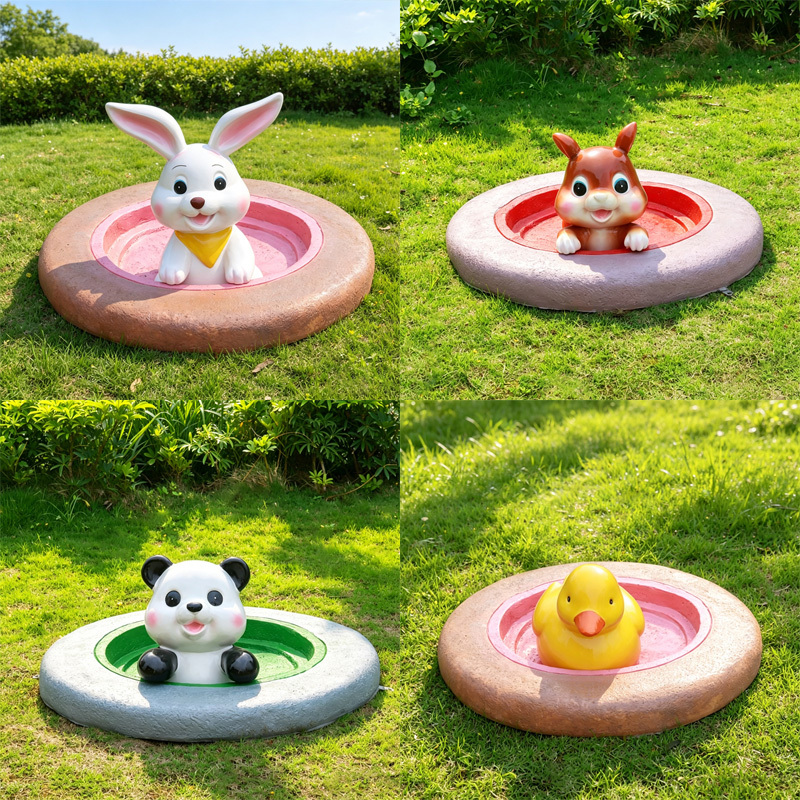 Outdoor Cartoon Animal Decorations: Rabbit, Panda, Squirrel, Manhole Cover Coverings, Community Garden Lawn Beautification Ornaments
