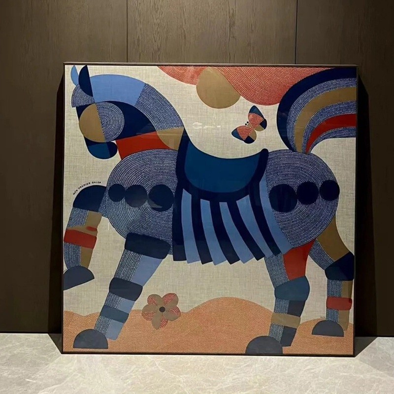 Little Horse Jumping H Family Silk Scarf Decorative Painting, Joyful and Cute Horse, Warm Hanging Painting for Dining Room, Bedroom, Corridor Wall Mural