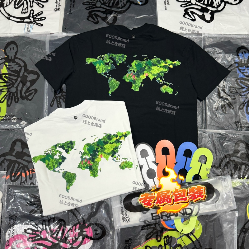 Good Green Plant Embroidery Short Sleeve T-Shirt with 3D Map on the Back, Heavy Cotton Embroidery, Loose Fit, Unisex Couple Style Good Green Plant Embroidery Short Sleeve T-Shirt with 3D Map on the Back, Heavy Cotton Embroidery, Loose Fit, Unisex Couple Style