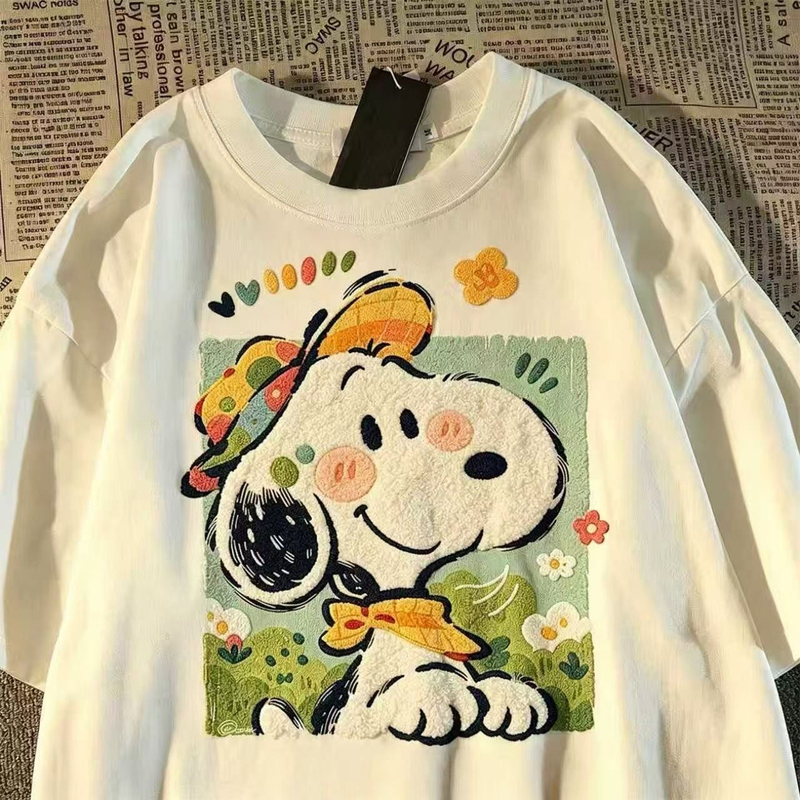 Heavyweight Pure Cotton Japanese-Style Fun Cartoon Snoopy Print Short-Sleeve T-Shirt for Men and Women, Loose Fit, Summer ins High Street Top Heavyweight Pure Cotton Japanese-Style Fun Cartoon Snoopy Print Short-Sleeve T-Shirt for Men and Women, Loose Fit, Summer ins High Street Top