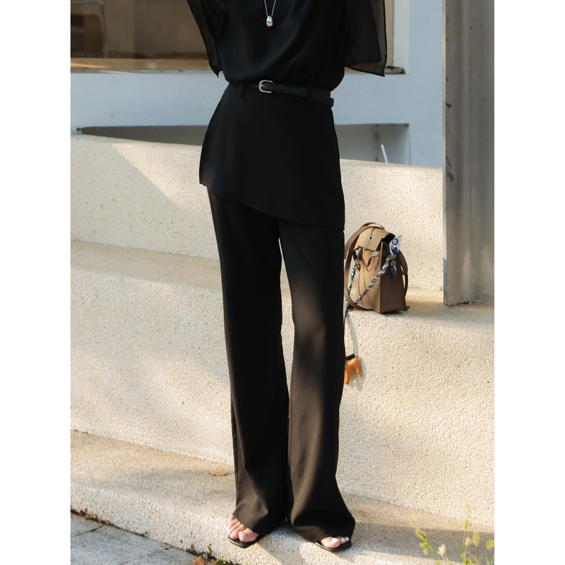 Kikizz Sister Hui Curtain-Style Design, Fashionable Irregular Hem Patchwork Slimming Flared Casual Suit Pants for Women Kikizz Sister Hui Curtain-Style Design, Fashionable Irregular Hem Patchwork Slimming Flared Casual Suit Pants for Women
