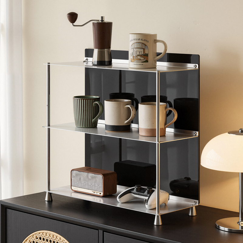 Stainless Steel Desktop Cup Holder Sideboard Water Cup Storage Rack Mid-Century Style Coffee Cup Holder Perfume Storage Rack