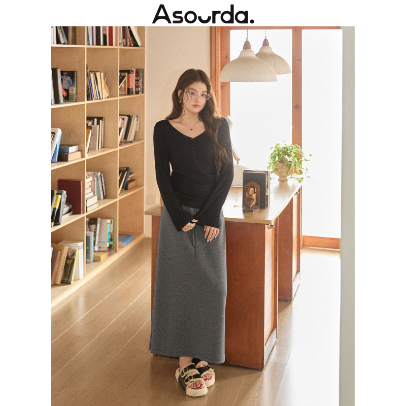 A Piece of Su Da Zhang Pang Pang [Flowy Skirt] High-Waisted Midi Skirt for Women, Plus Size, Casual, Comfortable, Drawstring Straight Long Skirt