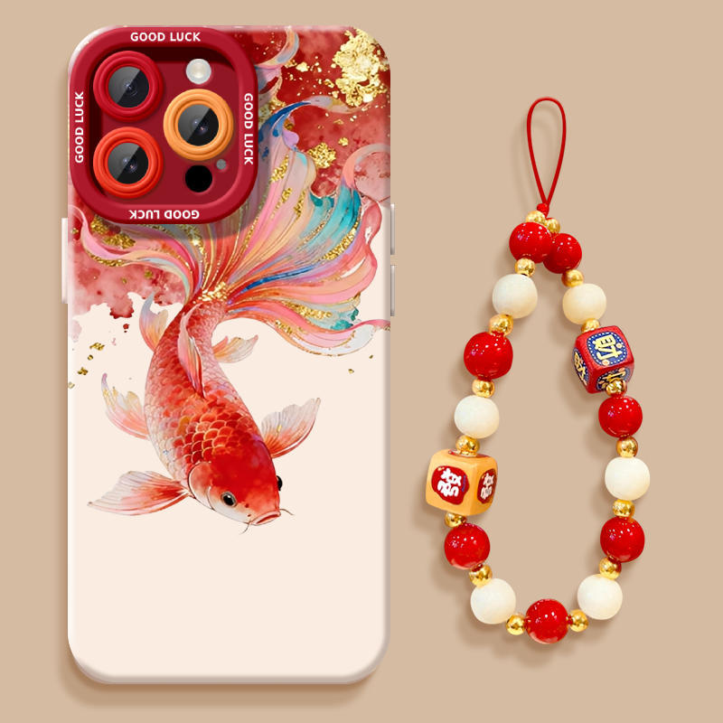 Koi Fish Suitable for Apple 17 Pro Max Phone Case, New iPhone 17 Air Cover, New Year 16, Chinese New Year 15, Silicone 14 Plus, Year of the Horse 2026, Zodiac Year 12, Red 13, Full Coverage 11 Pro