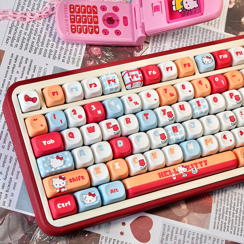 Hello Kitty High-Quality Cute Keycaps Pbt Cross-Axis Dye-Sublimation Moa Compatible with Mechanical Keyboards