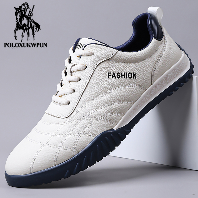Paul Genuine Men's Shoes 2026 New Model First Layer Cowhide Casual Leather Shoes Breathable Soft Sole Non-Slip Commuting White Shoes for Men