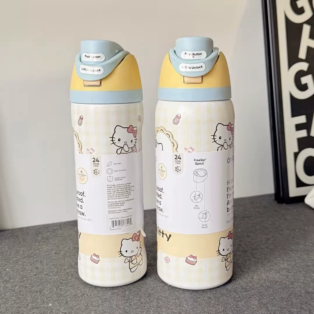 Hello Kitty, двуслойная вакуумная термос сталь нержавеющая, детская спортивная трубочка со стеклом