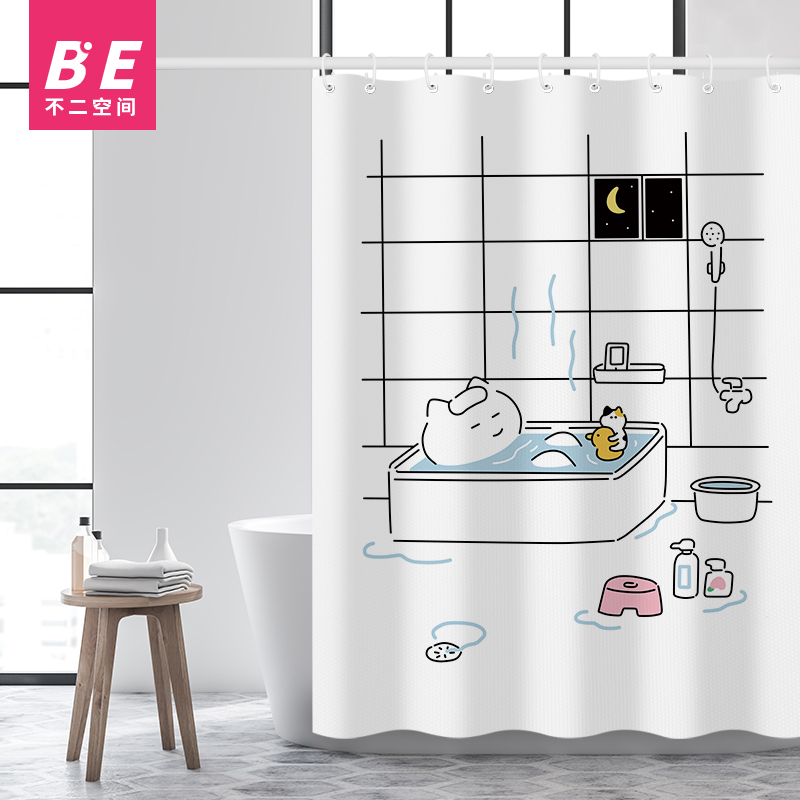 Cartoon Bath Curtain Waterproof Cloth Thickening Free of perforated shower Bathroom Pull Curtain Partition Curtain Makeup Room Shower Bath suction curtains