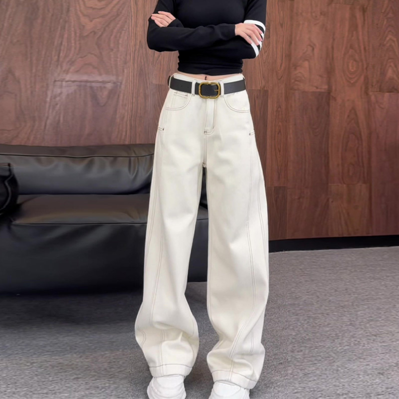 Very Stylish White Wide-Leg Jeans for Women, Spring 2026 New Style, Plus Size, High-Waisted, Slimming, Scimitar Pants