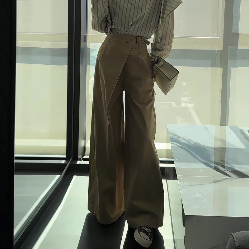 Stylish Khaki Suit Pants for Women, Spring 2026 New Style, Plus Size, Loose Fit, Slimming Straight-Leg Casual Wide-Leg Pants