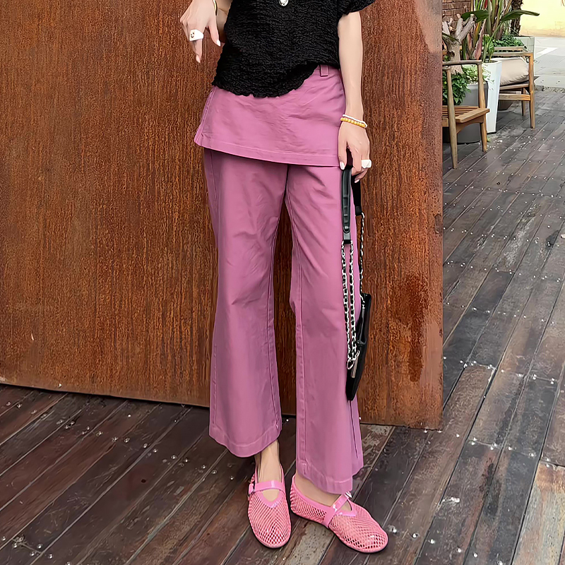 High-End Pink Cropped Pants for Women, Summer Thin Style, 2026 New Model, Plus Size, High-Waisted, Slim-Fit Straight Pants