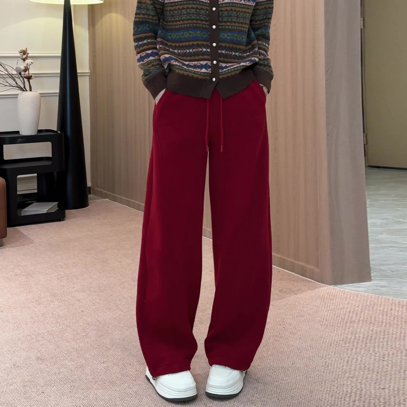 Super Stylish Red Wide-Leg Pants for Women, Spring 2026 New Style, Plus-Size, High-Waisted, Slimming, Casual Straight-Leg Pants