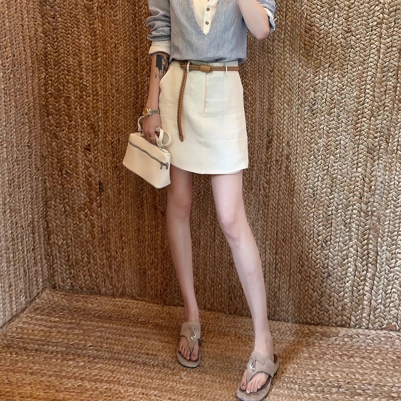 White Tencel Linen Short Skirt for Women, Summer Thin Style, 2026 New Model, Plus Size, Flattering for Curvy and Petite Figures