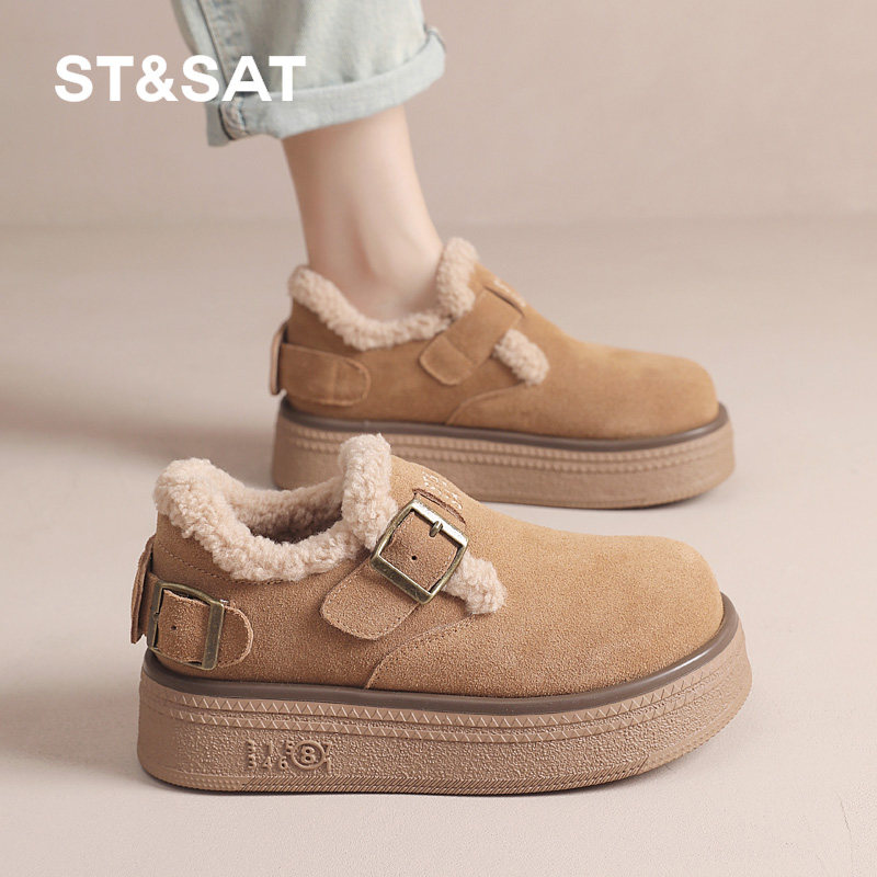 Мужская обувь Birkenstock на толстой подошве, женская новинка 2025 года, зимняя теплая обувь из хлопка и бархата, обувь из овечьей шерсти, кожаная обувь Изображение 1