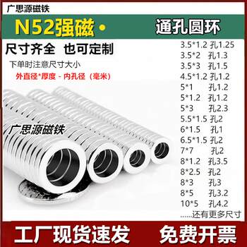 Circular Strong Magnet N52 Hollow Circular Magnetic Ring with Hole, High-Strength Magnetic Sheet