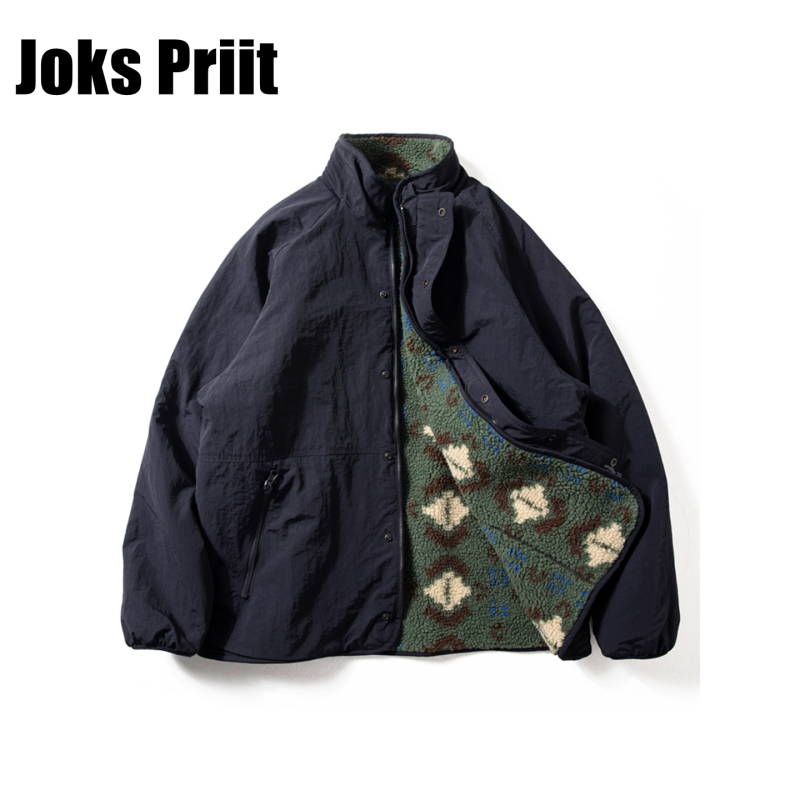 Joks Priit Retro Lamb Wool Jacket Men's Autumn and Winter Fleece-Lined Warm Jacket Reversible Casual Cardigan Cotton Coat