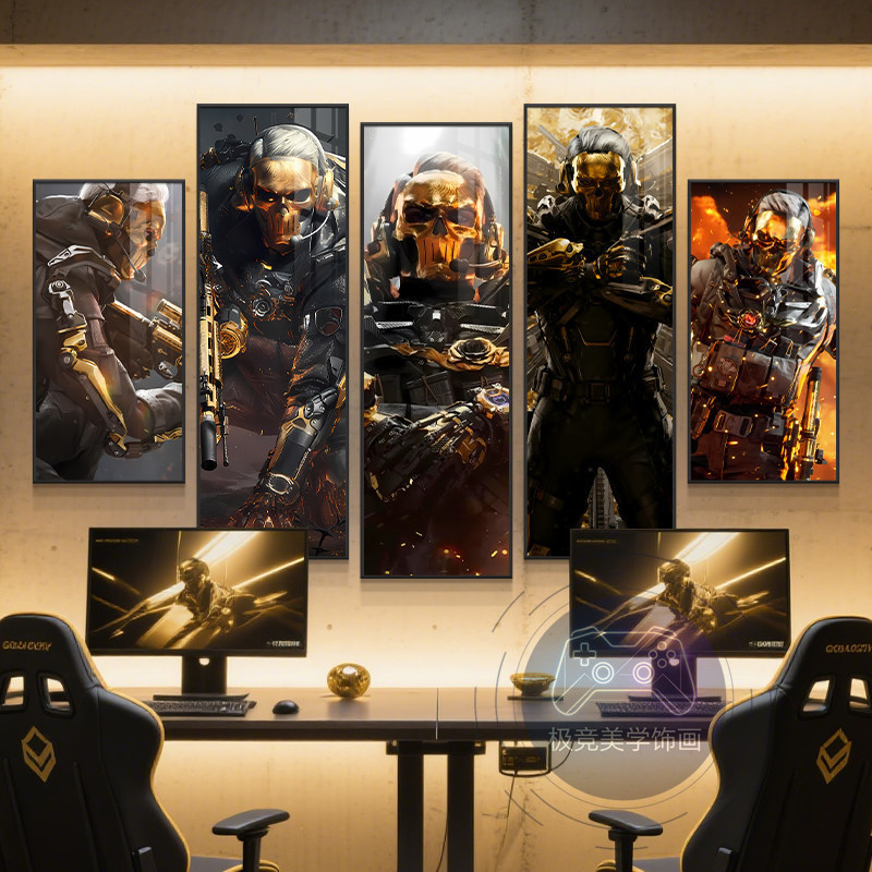 Delta Action Five-Piece Combination Decorative Painting Internet Cafe E-Sports Room Corridor Background Wall Painting Bedroom Gaming Atmosphere Painting