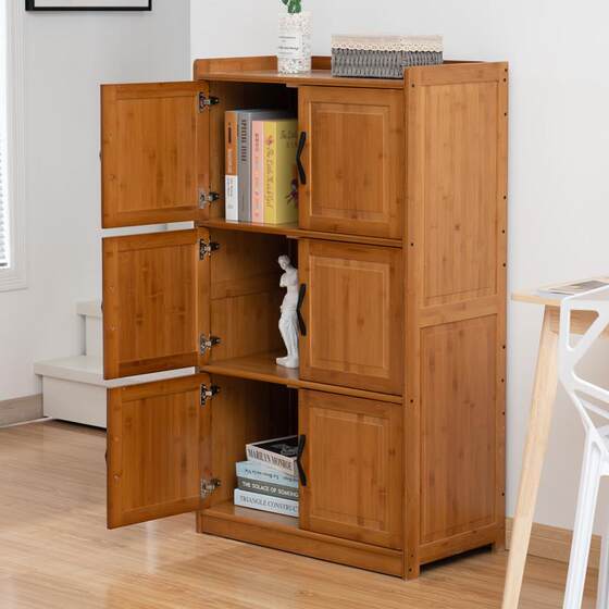 Kitchen rack cabinet solid wood A10L full bamboo sideboard kitchen storage cabinet Chinese style microwave oven with door