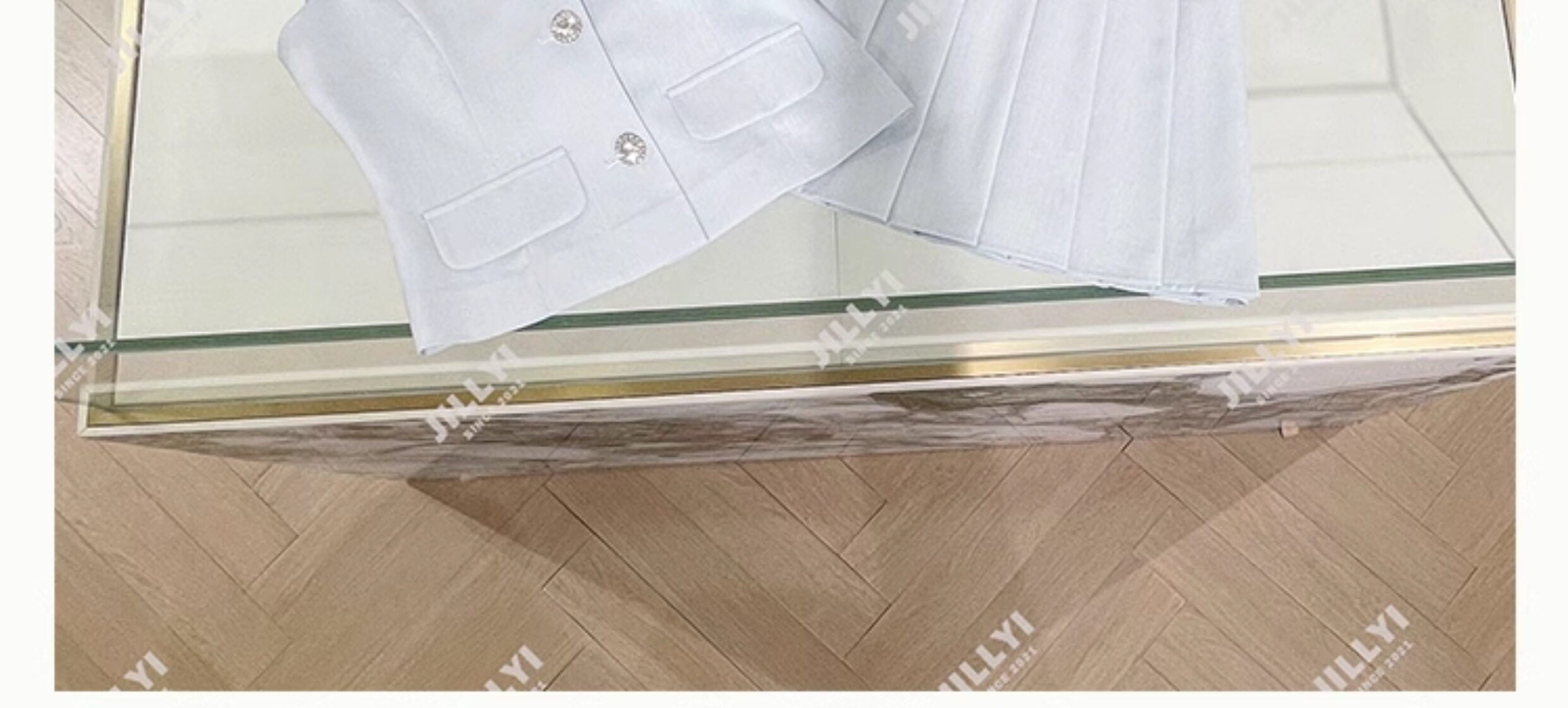 Китайцы одежда наборы jillyi【浅蓝梦境】天蓝色半开 𫔭领轻奢马甲+天蓝色百褶半裙套装