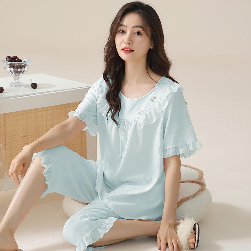 Pajamas for Women, Short-Sleeved, Three-Quarter Pants, Palace Style, Sweet and Delicate, Cloud Cotton, Loose and Thin, New Summer Home Wear Pajamas for Women, Short-Sleeved, Three-Quarter Pants, Palace Style, Sweet and Delicate, Cloud Cotton, Loose and Thin, New Summer Home Wear