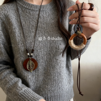 New Chinese-Style Zen Circular Hemp Rope Necklace for Women 2025 New Vintage National Style Long Sweater Chain Versatile Accessory Trendy