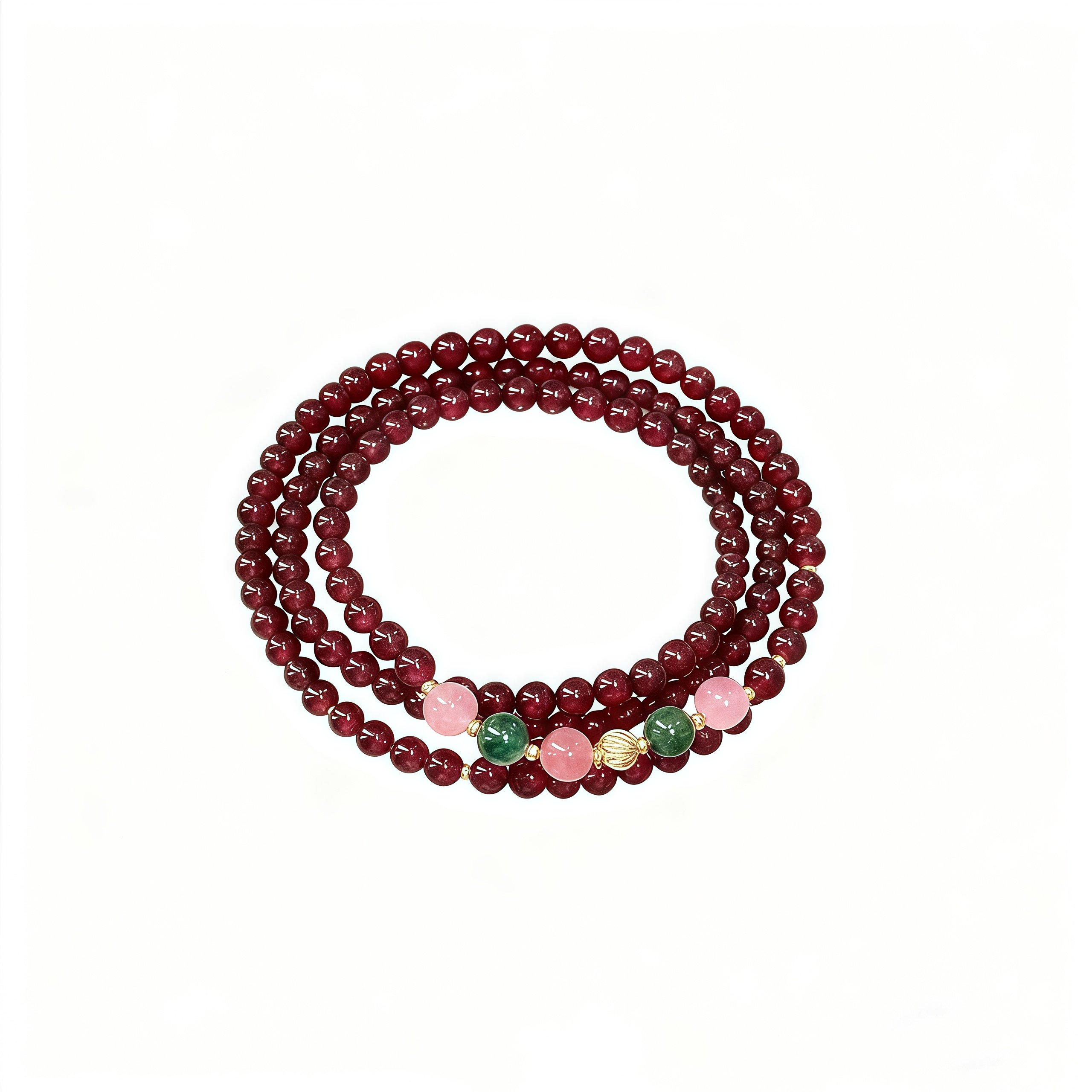 Three-Circle Good Luck Garnet Red Bracelet, Vintage Style Woven Friendship Bracelet, Light Luxury Niche Design Bracelet Gift