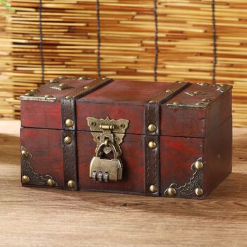 Locked retro red wooden desktop storage box necklace jewelry box household debris key id storage box