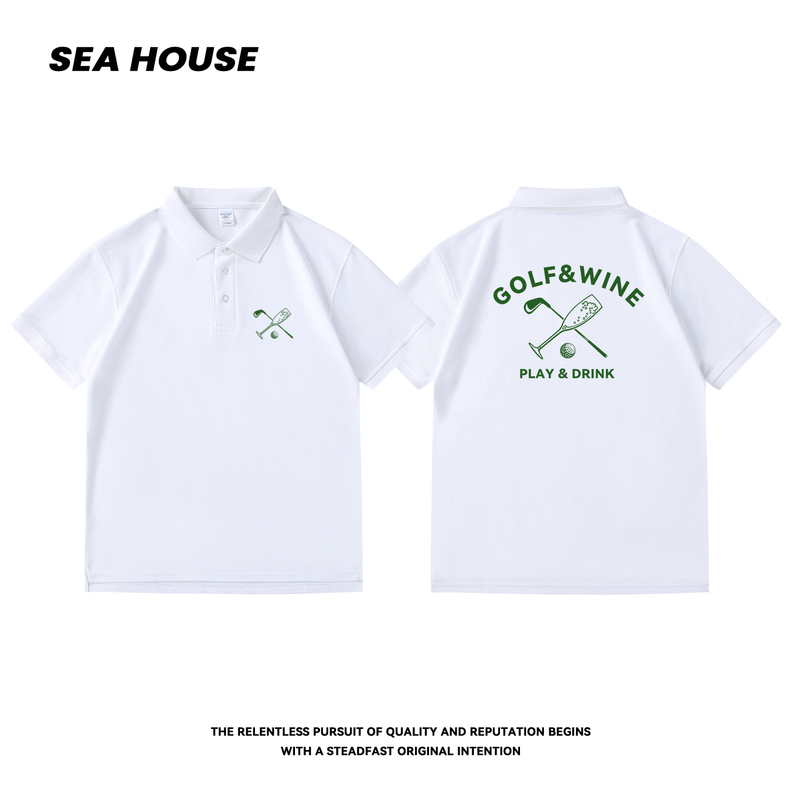 【Golf and Wine】Polo Shirt Short-Sleeved Golf Course Loose-Fitting Sports Versatile Fun Design T-Shirt 【Golf and Wine】Polo Shirt Short-Sleeved Golf Course Loose-Fitting Sports Versatile Fun Design T-Shirt