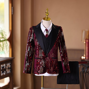 Boys' Suit Set, Children's Host Outfit, Flower Boy Formal Wear, Sequined Boys' Suit, Model Runway Show, Piano Performance Outfit