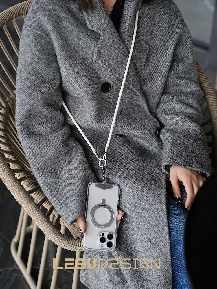 Leeu Design 6mm Liquid Leather Double Buckle Crossbody Phone Lanyard Portable Long Luxury Texture Phone Chain Outdoor Neck Strap Anti-Lost Strap Versatile and Stylish