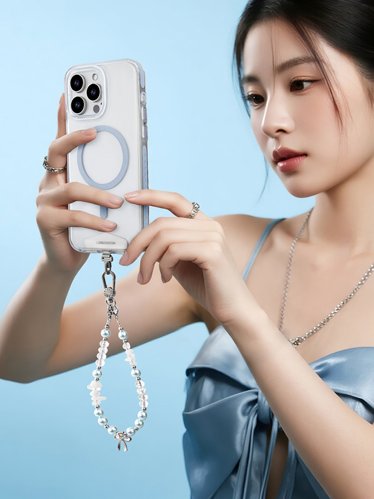 Leeudesign Natural Crystal Phone Chain Light Luxury High-Value Phone Lanyard Wrist Strap Phone Case Lanyard Anti-Loss Short Pendant Bag Charm