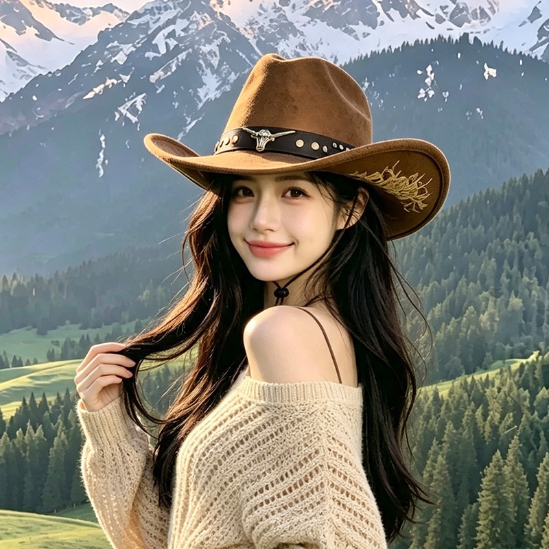 Retro Western Cowboy Hat for Women, Summer Sun Protection, Ethnic Style, Suitable for Travel in Western Sichuan and Xinjiang Desert, Photo Shoot Hat