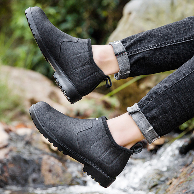 Bean Special Rain Shoes Men Low Help Waterproof Rubber Shoes Car Wash Shoes Rain Boots Wear wear Wear Shoes Casual Fashion Men Short Drum Water Shoe Tide