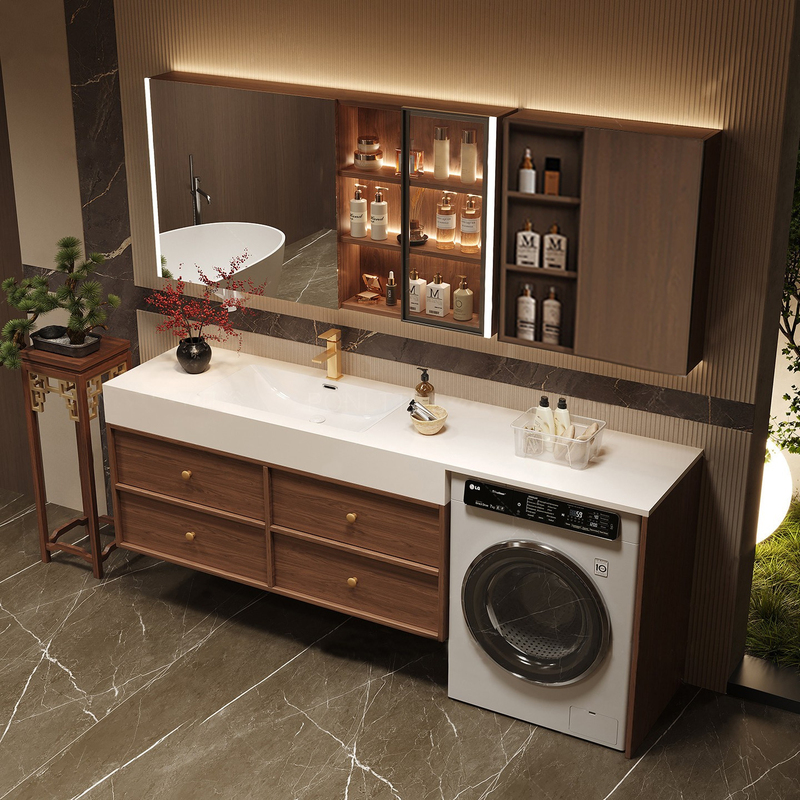 Simple Modern Light Luxury Washing Machine Integrated Cabinet Balcony Bathroom Cabinet Combination Bathroom Slate Ceramic Basin Washstand Simple Modern Light Luxury Washing Machine Integrated Cabinet Balcony Bathroom Cabinet Combination Bathroom Slate Ceramic Basin Washstand