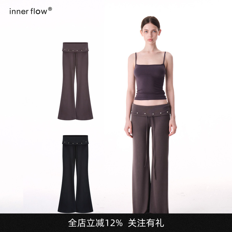 Innerflow Comfortable Dark Gray Black Drapey Wide-Leg Pants Summer Casual Slimming Cuffed Drawstring Straight-Leg Trousers Innerflow Comfortable Dark Gray Black Drapey Wide-Leg Pants Summer Casual Slimming Cuffed Drawstring Straight-Leg Trousers