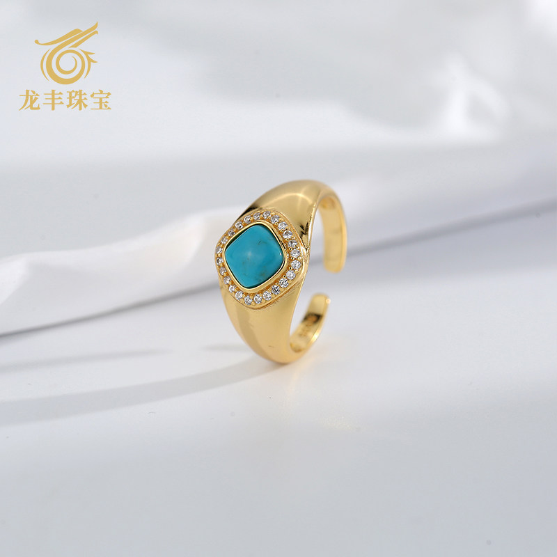 Genuine natural turquoise square simple women's ring