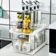 New transparent double-layer drawer cabinet seasoning bottle cup storage student dormitory desktop skin care products storage rack