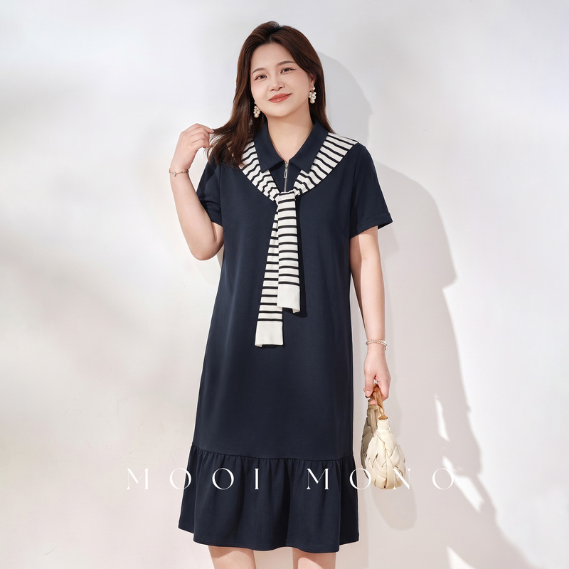 Mooi Mono "Shawl Polo Dress" Slimming and Elegant Dress with Lapel and Ruffles L221Z62 Mooi Mono "Shawl Polo Dress" Slimming and Elegant Dress with Lapel and Ruffles L221Z62