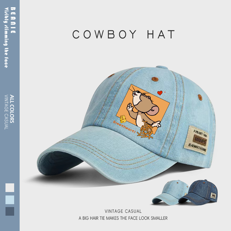 Tom and Jerry New Sun Hat, Sunshade Hat, Tom and Jerry Cute Baseball Cap, High-Value Denim Peaked Cap Tom and Jerry New Sun Hat, Sunshade Hat, Tom and Jerry Cute Baseball Cap, High-Value Denim Peaked Cap