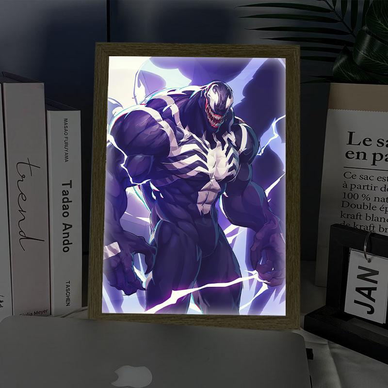 Marvel Spider-Man Venom Iron Man Peripheral Light Painting Night Light Hand-Made Ornaments Luminous Photo Frame Decorative Painting