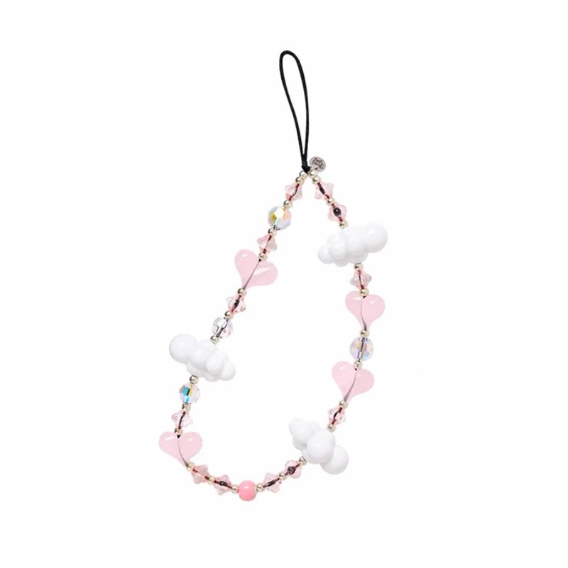 StringTing Cute Sky Heart Pendant Chain, 3D Cloud Nail Cord, Rose/Lisa Same Style Phone Chain for Women