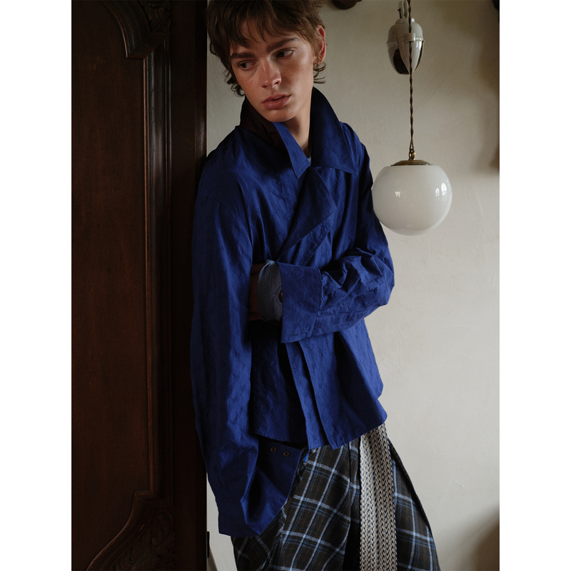 Soknot〔Tibetan Blue Intrusion〕Blue Jacquard Loose-Fitting Long-Sleeve Niche Designer Brand Shirt Soknot〔Tibetan Blue Intrusion〕Blue Jacquard Loose-Fitting Long-Sleeve Niche Designer Brand Shirt