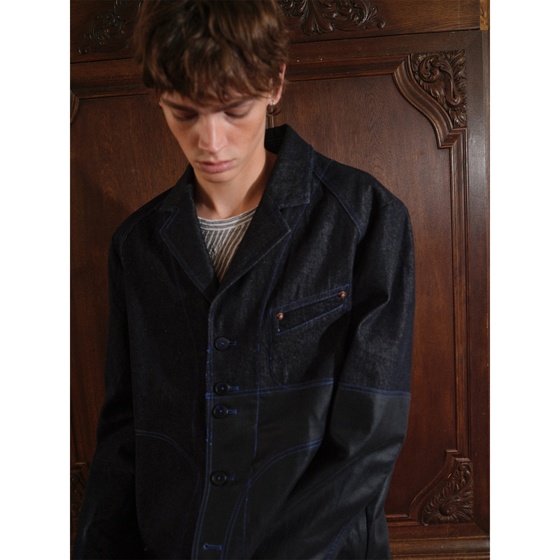 Soknot Coated Splicing Niche Designer Brand 2026 Autumn New Men's Casual Denim Blazer