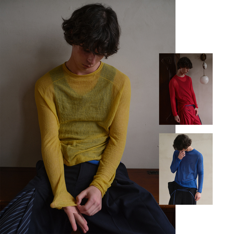 Soknot〔Red Erosion & Blue Invasion & Yellow Flame〕Long-Sleeved Slim-Fit See-Through Knit Top T-Shirt Base Layer Blouse for Men and Women Summer Soknot〔Red Erosion & Blue Invasion & Yellow Flame〕Long-Sleeved Slim-Fit See-Through Knit Top T-Shirt Base Layer Blouse for Men and Women Summer