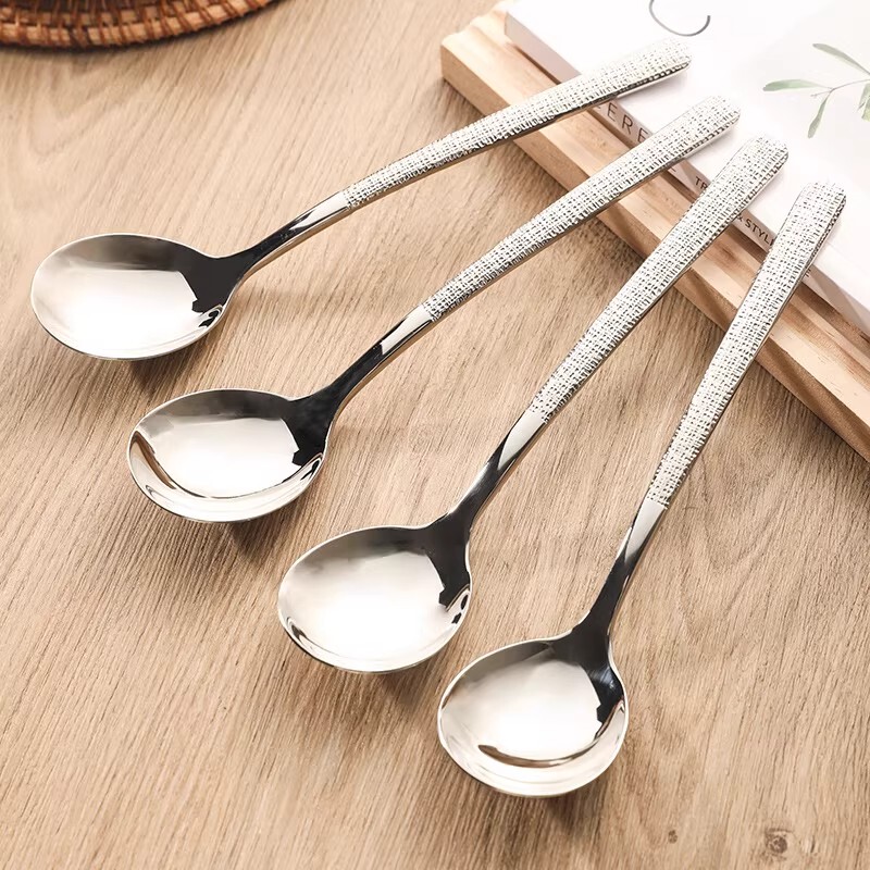 Stainless Steel Western-Style Spoon, Long-Handled Soup Spoon, Household Tableware, Shiny Diamond Texture, Smooth Texture Spoon
